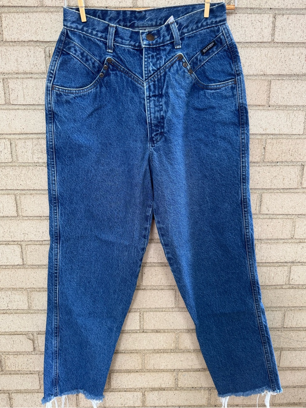 Vintage Rockies High Rise Tapered Mom Jeans USA Made 100% Cotton Raw Hem
